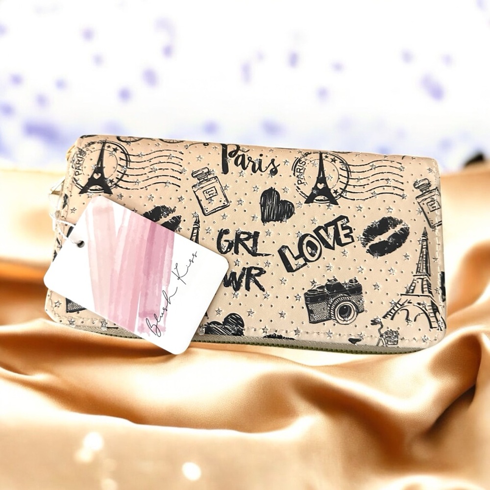 Blush Kiss Chic Parisian  Women's Clutch With Double Zipper Compartments New